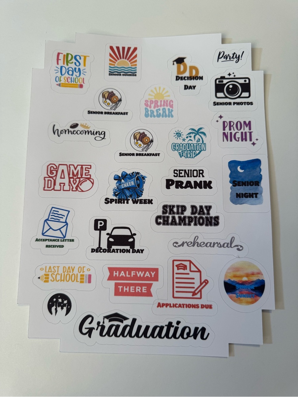 Senior Graduation planner Sticker Sheets - Set of three (3) sheets